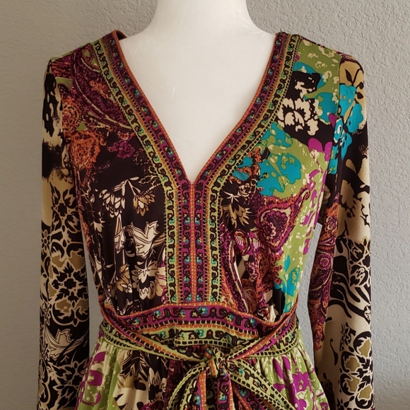 ECI Colorful Boho Dress with Tie - Picture 2 of 4